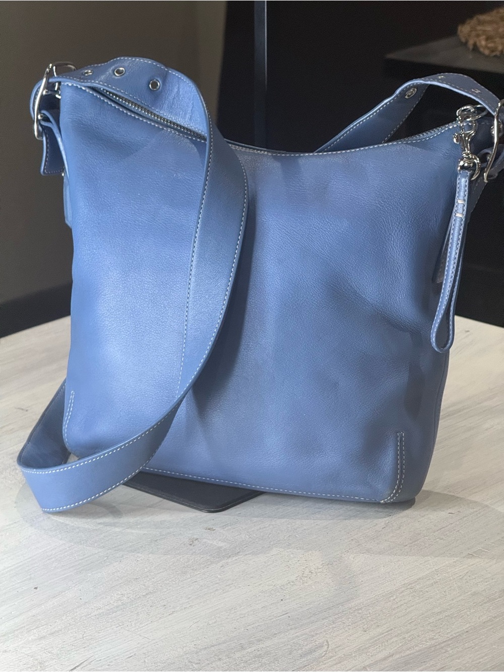Vintage Y2K Coach Dusty Blue Legacy Leather Crossbody Hobo Bag